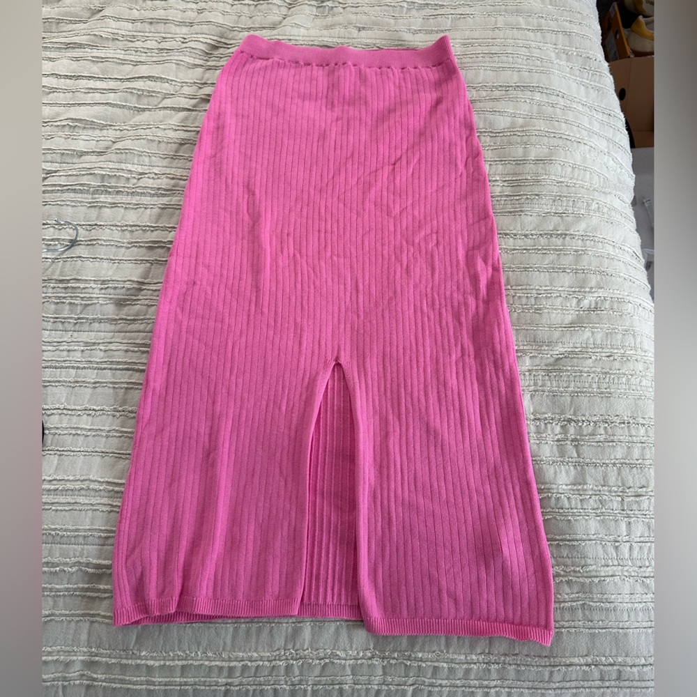 Free People Vibrant Pink Ribbed Knit Midi Skirt Size M